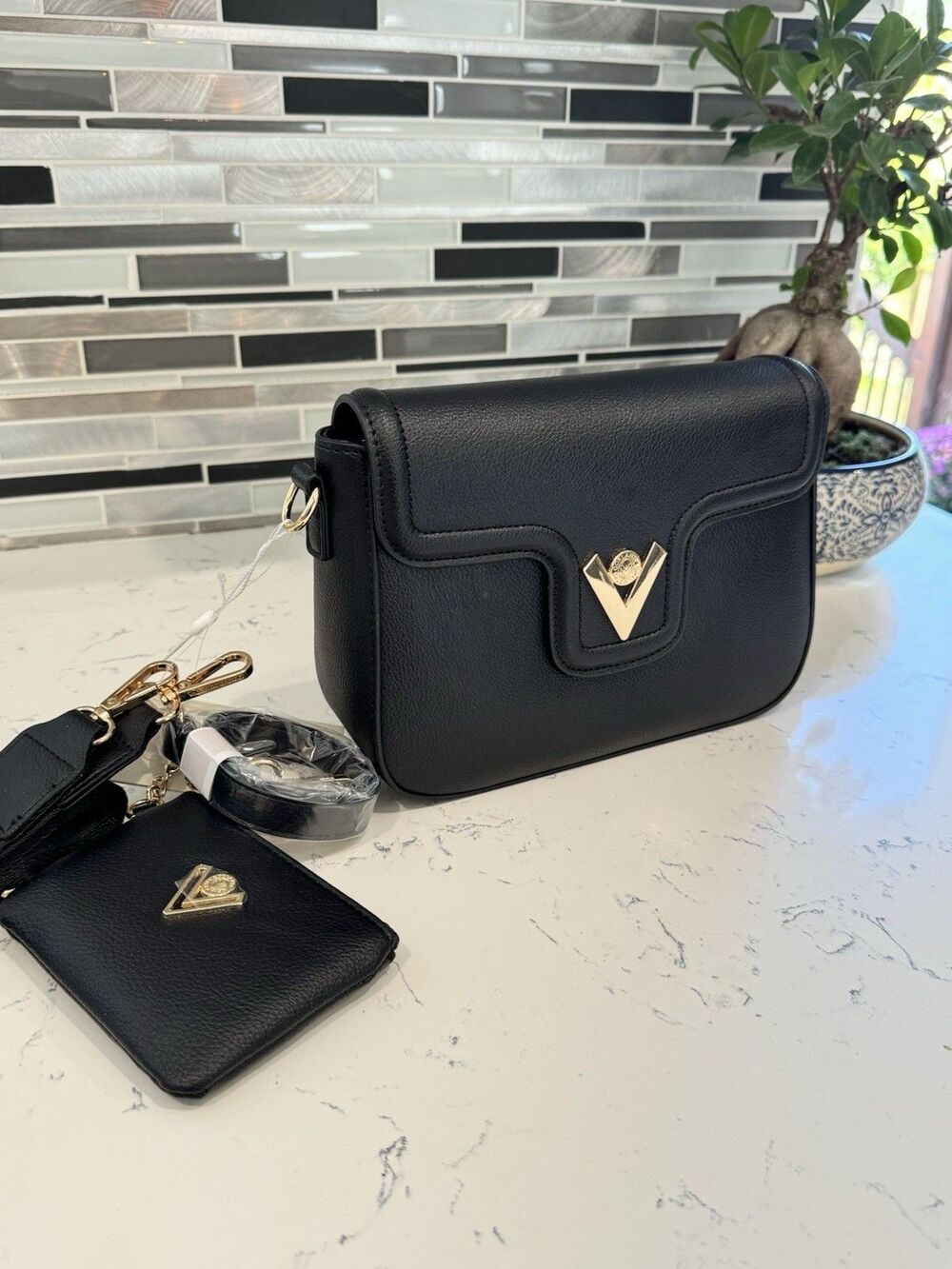 Valentino Orlandi Black Satchel Bag with Matching Wallet Crossbody Strap